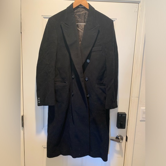 JG Hook Coat Women XLarge Black Wool Cashmere Peak Double Breasted VTG - Picture 1 of 4